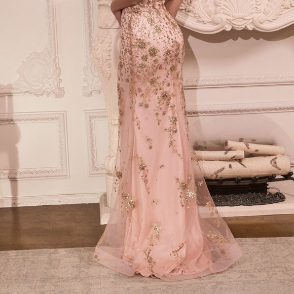 NEW FLOOR LENGTH OFF THE SHOULDER SLEEVELESS TULLE GOWN WITH ZIPPER BACK CD J818 - Picture 9 of 9